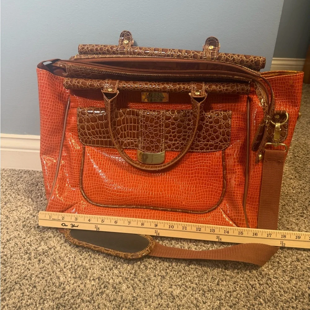 Samantha Brown Women's Orange and Brown Croc-Texture Tote Bag Carryon